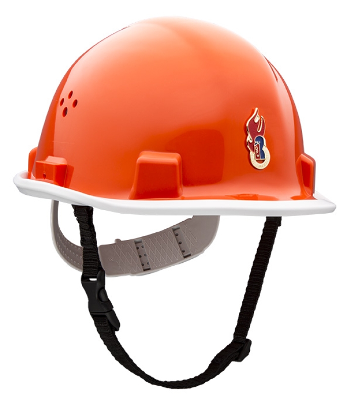 Jugendfeuerwehrhelm nach EN 397, orange, mit DJF-Abzeichen (Textilkinnrimen)